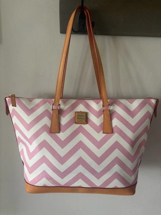 Dooney & Bourke Chevron Tote with Tan Leather Trim - Picture 4 of 15